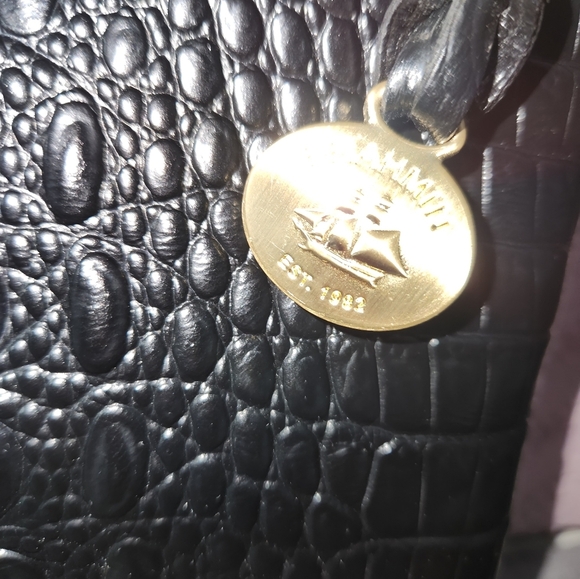 Brahmin Black Crocodile-Embossed Shoulder Bag with Gold Hardware - Picture 5 of 9